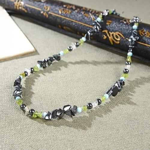 Fashion Short Necklace for Women Natural Hematite Olive Jades Stone Irregular Chips Beads Strand Choker Necklaces Jewelry B423
