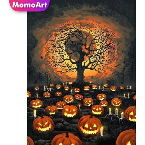 MomoArt DIY Diamond Mosaic Pumpkin Full Drill Square Tree Diamond Embroidery Halloween Needlework Mosaic Cross Stitch Home Decor