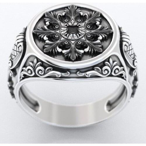 Male Vintage Fashion Snowflake Pattern Rings For Men Punk Antique Jewelry Retro Gold/Rose Gold/Silver Color Ring Hip Hop Jewelry