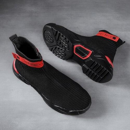 Mens Casual Shoes Breathable Men High-top Socks Shoes Black Platform Vulcanized Coconut Shoes Outdoor Male Sneakers 2021 Summer