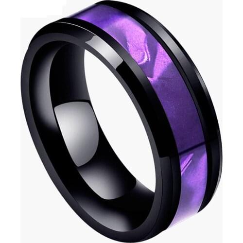 2021 New Trendy Purple Color 8mm Width Titanium Steel Ring for Man Party Band High Polished Can Engraving Customized Rings 7-11