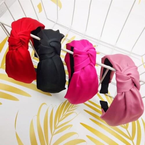 QCOOLJLY 1PC Hot Sale Bow Knot Hairband Soft Cotton Comfortable Sweet Simple Girls Cloth Cross Solid Headband Gifts