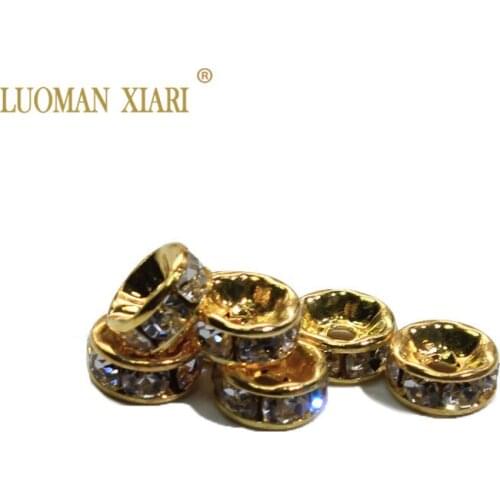 Wholesale 100 Pcs 8 mm Copper Top Quality Rondelles Spacers Beads Golden Silver Plated Rhinestone DIY Beads For Jewelry Making