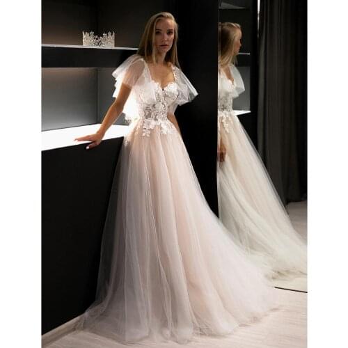Princess Tulle Sleeves A-Line Wedding Dresses Sweetheart Neckline Appliques Lace Top Tulle Floor Length Custom Made Bridal Gowns