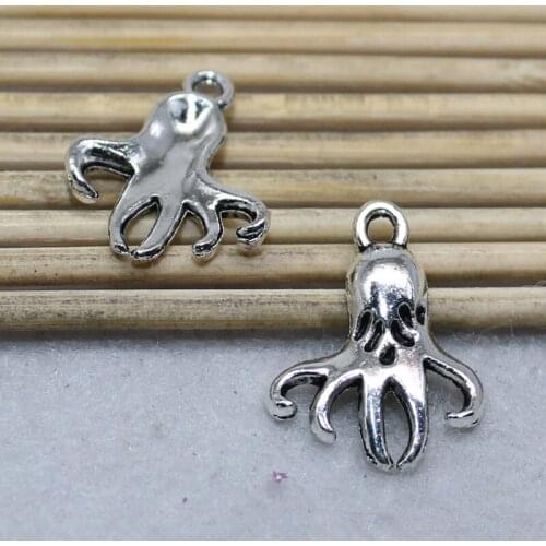 10pcs /Lot 19x16mm Mini Octopus Charms Tibetan Silver Color Pendant For Making Fit DIY Jewelry Handmade Accessories Crafts