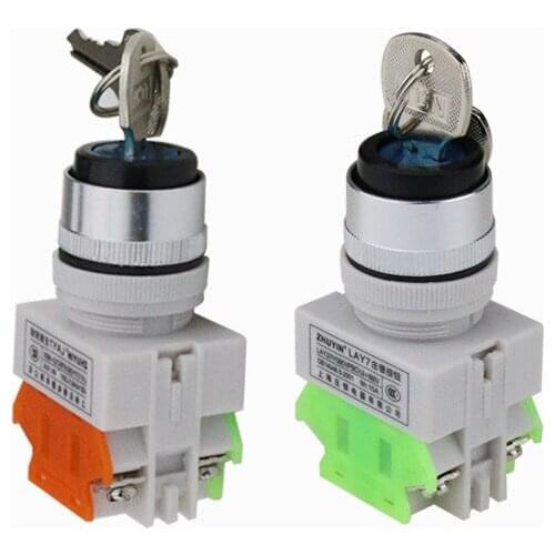 LAY37 22mm Rotary switch 2/ 3 Position Knob Rotary Key lock 1NO/1NC and 2NO rotary switch DPST Locking Switch 660V Ui 10A Ith