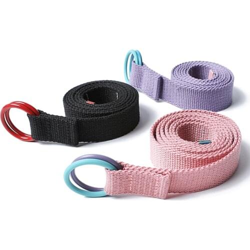 Fashion Design Women And Mens Belts Black Womens Double Ring Buckle Webbing Casual Long Decorative Canvas Belt Waistband