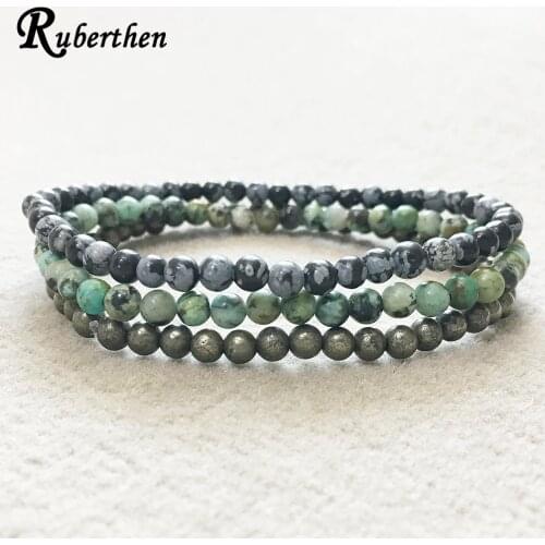 Ruberthen 4 mm Snowflake Obsidian Beads Bracelet Natural Pyrite African Tuquoise Bracelet Mini Gem Stone Bead Energy Bracelet