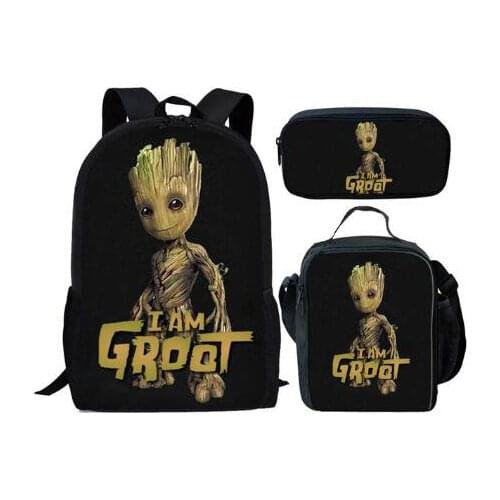 New Children School Bags Teenagers Girls Boys Cartoon Groot School Backpacks 3pcs/Set Mochilas Kids Travel Backpack Cute Bag