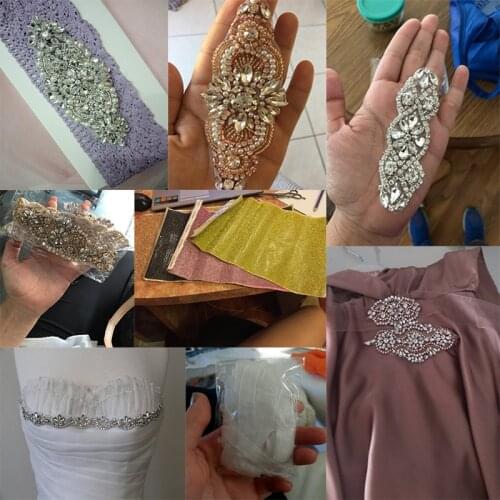 Silver Rhinestone appliques gold crystal beaded rhinestones appliques Bag clothing accessories sew on for wedding dresses