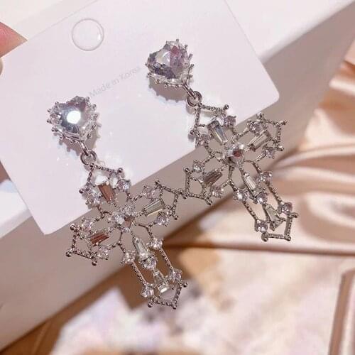 2021 New Baroque Style Statement Crystal Heart Vintage Drop Earrings For Women Fashion Temperament Party Big Earring