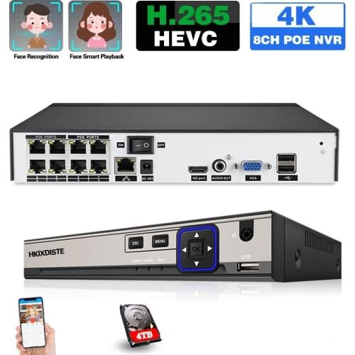 CCTV NVR Recorder 8 Channel 4K H.265 POE NVR Face Recognition 8MP POE Network Surveillance Video Recorder 8CH XMEYE NVR ONVIF