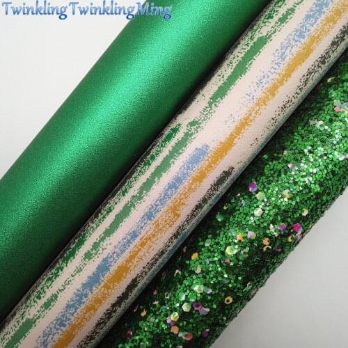 Green Glitter Fabric, Printed Faux Fabric, Metallic Synthetic Leather Fabric Sheets For Bow A4 21x29CM Twinkling Ming XM881