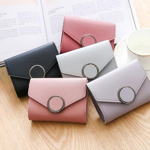 Vintage ring wallet female women solid leather wallet student simple wallet fresh card package fashion money bag Coin pocket