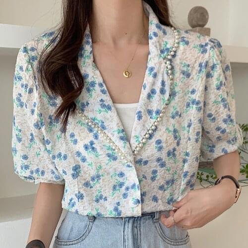 Alien Kitty 2021 Elegance Florals Summer Vintage Hot Retro Blouses New Femme All Match Slim Gentle Chic Office Lady Shirts Tops
