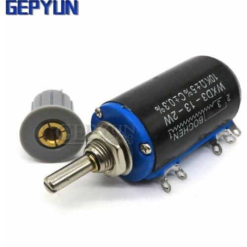 1pcs WXD3-13 2W Potentiometer + 1 Grey knob 100 200 220 1K 2.2K 3.3K 4.7K 5.6K 6.8K 10K 22K 33K 47K 100K Ohm WXD3-13-2W Gepyun
