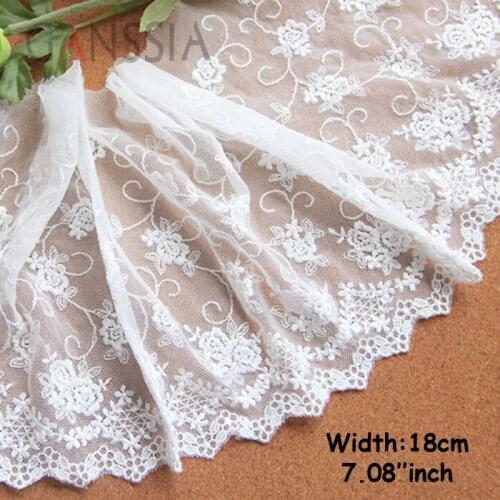 1yrd/lot Width:18cm Rose design ivory white embroidered lace trims Net lace for garment sewing Scrapbooking accessories (ss-393)