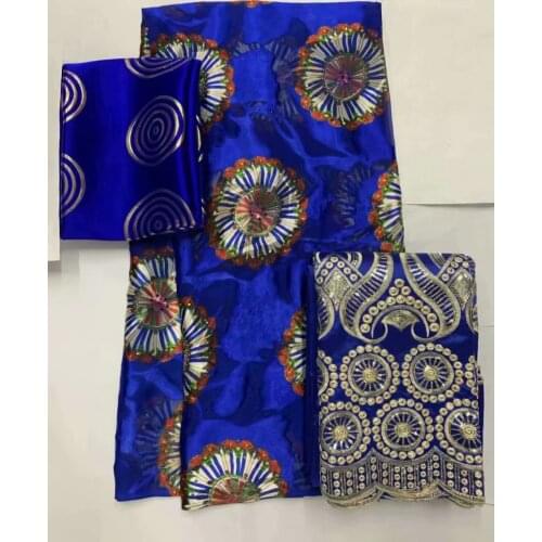 2+2+2.65 yards African Satin Silk Lace Fabric India Design 2021 Top Quality George Fabric Beaded lace For Dress Wedding