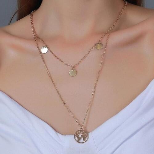 2-layer Long Necklace Creative World Map Pendant Necklace For Women Gold Silver Color Jewelry Necklaces & Pendants Choker D263