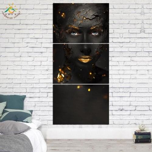3 Piece Cool Black Make-up Lady Canvas Art Wall Pictures Canvas Prints Artwork Cuadros Decoracion Wall Pictures