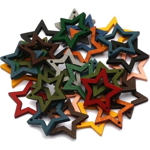 30Pcs 24mm Multicolor Wood Star Shape Pendants Charms For Jewelry Making Bracelet Necklace Earring Charm DIY Accessorie