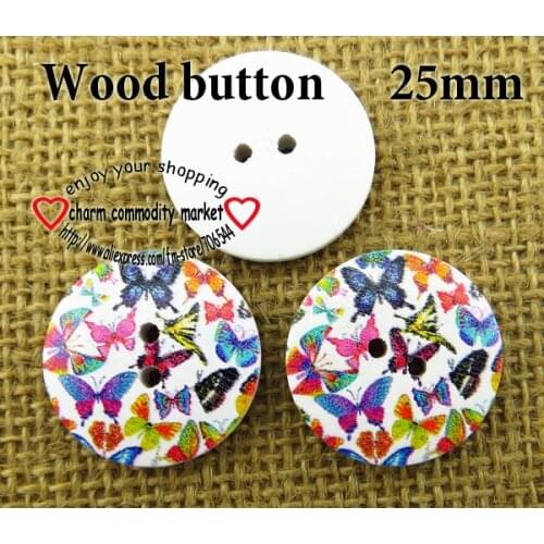 30PCS butterfly painting wooden buttons 25MM coat boots sewing clothes accessories 775-MCB