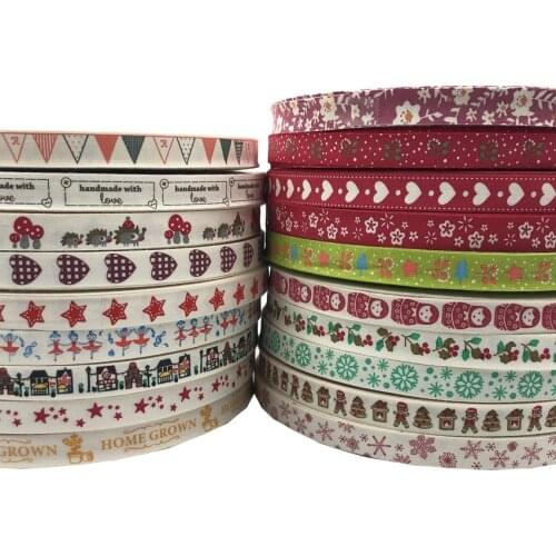 5 Yards/Lot 15mm Cotton Ribbon Handmade Design Printed Cotton Ribbons For Wedding Christmas Decoration DIY Sewing Fabric