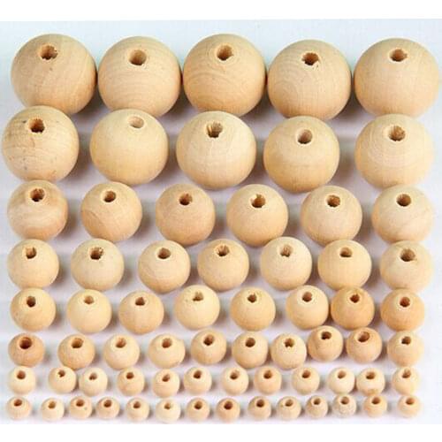 50pcs Smooth Round Natural Wooden Beads For Necklace Bracelet DIY Craft