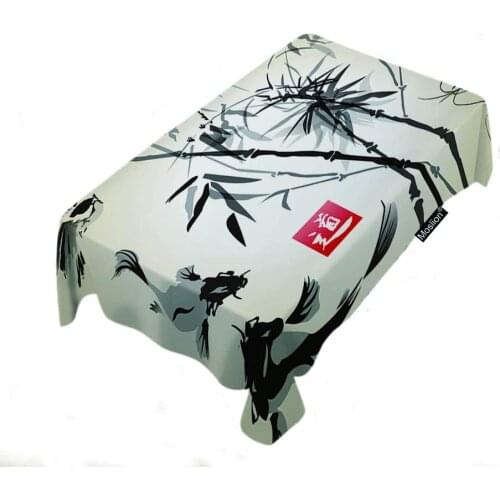Asian Japan Birds Bamboo Fish Hand Drawn Ink Style Rectangle Tablecloth