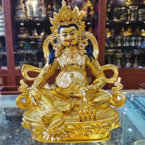 21CM large Buddhism Nepal high grade Gilding Yellow Jambhala God of wealth Buddha statue Bring wealth money Good luck