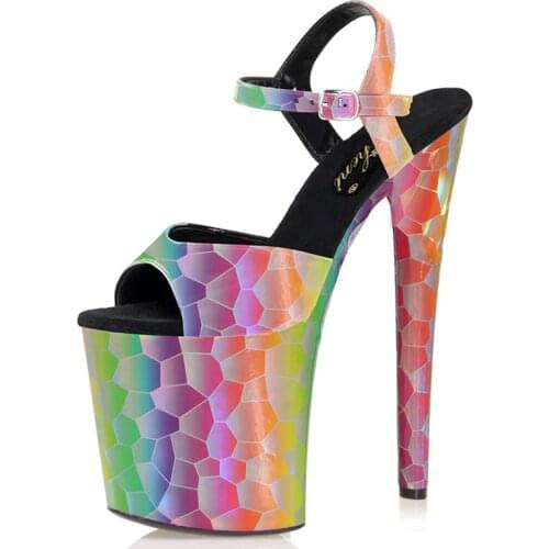 20CM Pattern Nightclub Pole Dance Shoes Fish Scale High Platform Sandals Women Stripper Heels Open Toe Sexy Fetish Party Models