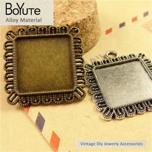 BoYuTe (50 Pieces/Lot) 20MM Cabochon Base Antique Bronze Silver Plated Metal Square Pendant Tray Supplies for Jewelry Findings