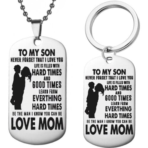 2019 To My Sons Keychain Cute Baby Holiday Gift Personality Family Keychain Stainless Steel Lettering Pendant Necklace