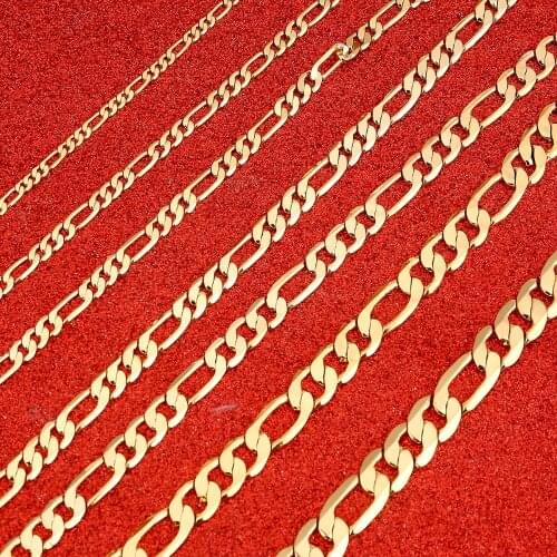 24K Gold Filled Mens Italy Carved Flat Figaro Hip Hop Gold Necklace Chain Men Boys Jewelry Gift