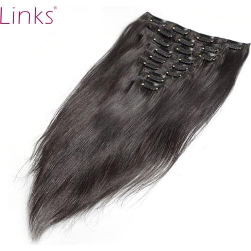 Links Brazilian Straight Clip In Hair Extensions Human Hair 120G/set 100% Human Hair Remy Hair 8Pcs/set Natural Color cheveux