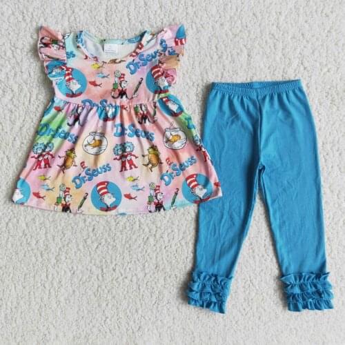 RTS Baby girls Christmas fashion short sleeve tee shirt top children bell bottom pants wholesale ready to ship outfits clothing