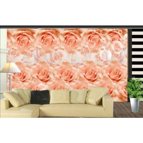 Photo wallpaper Large 3D stereo wall painting wallpaper bedroom living room TV background pink rose wallpaper mural