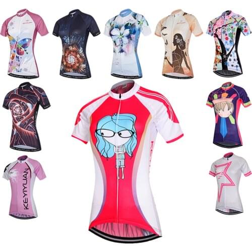 KEYIYUAN Short Sleeve Women Cycling Jersey Summer Ladies Clothing Top Wielerkleding Dames Mallot Ciclismo Mujer Verano