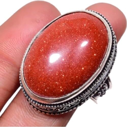 Sun Stone Ring Silver Overlay over Copper, USA Size 9.25 , R5345