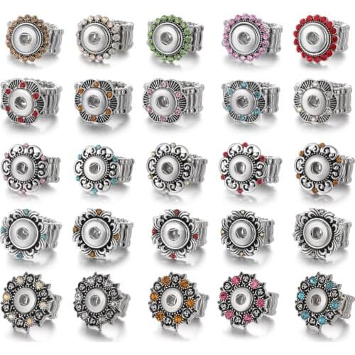 New 12mm Snap Jewelry Ring Vintage Metal Crystal 12mm Snap Button Ring Jewelry Making DIY Rings