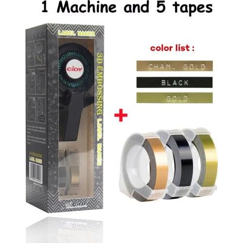 Mini Portable Label Maker with 5 Rolls Refill tape Plastic PVC 9mm Labels for Motex 3D Embossing Label Printer Writer Typewriter