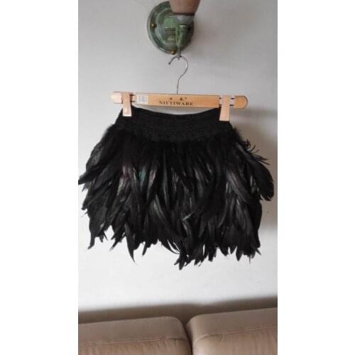 40cm black rooster feather mini skirt, fully fabric lined # SK002