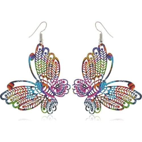 Fashion Personality Creative Color Spray Paint Earrings European and American Exaggerated Hollow Butterfly Earrings