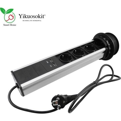 EU Desktop Power Socket Dual 5V 2.1A 2 USB Charging Ports Manual Pulling Tabletop Electric Tabletop Popsocket CE Rohs