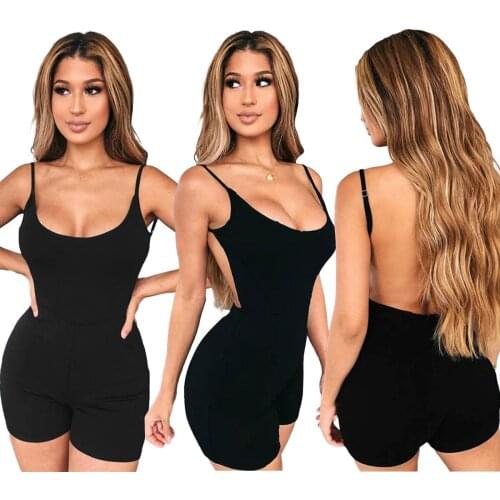2021 Spring and Summer New Fashion Womens Clothing Solid Color Sling Open Back Slim Casual Jumpsuit