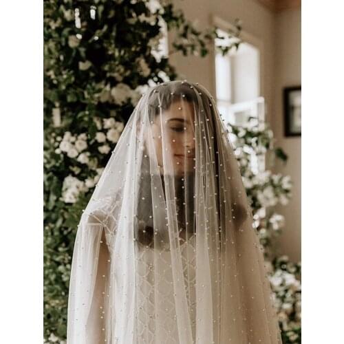 One Layer Pearls Wedding Veils With Comb Soft Tulle Long Wholesale Price Bridal Veils Cheap Wedding Accessories For Bride Bridal