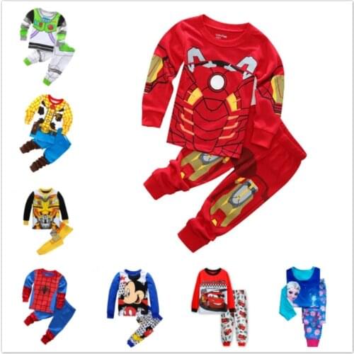 Baby Boy Clothing Set Super Hero Iron Man Mickey Cars Cotton Kid Clothes Long Sleeve Toddler Pyjamas Girl Sleepwear Pajamas Sets