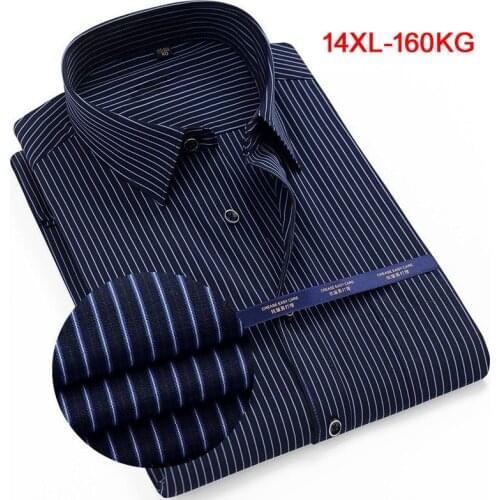 High quality summer striped shirt men plus size big 12XL 11XL 14XL work formal shirts oversize Business Dress shirt cotton 70