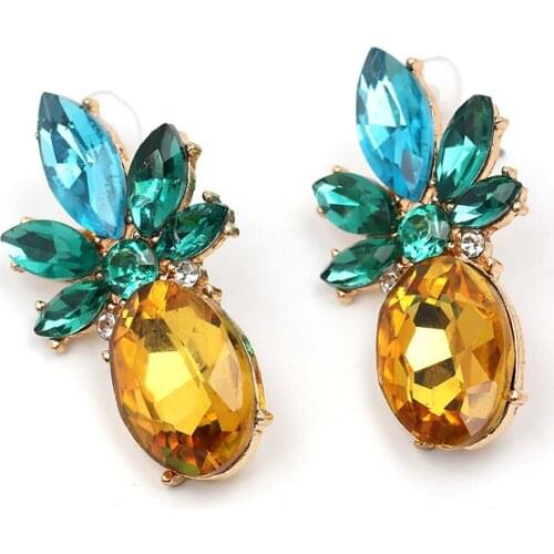 YaYi Jewelry New Yellow Glass Rhinestone Dangle Crystal Earring Womens Fashion Ancient Gold Color Pineapple Earrings Gift
