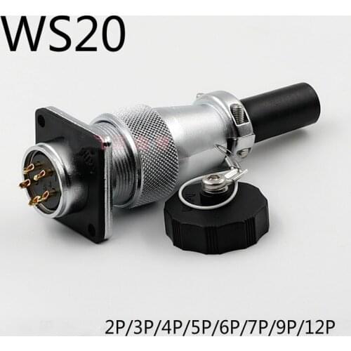 Chassis Panel Mount Aviation Cable Connector WS20 2-3-4-5-6-7-9-12 Core Metal Connector Square Flange 20mm Plug and Socket